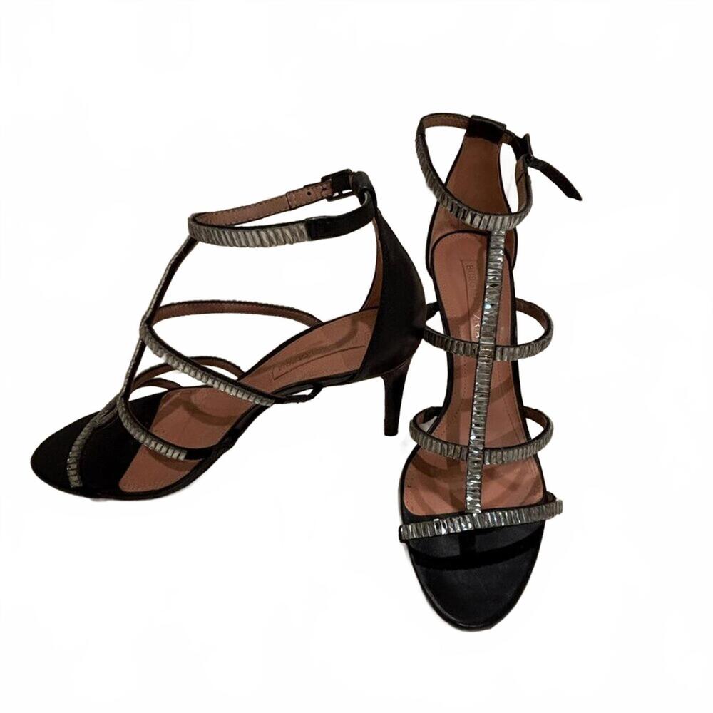 BCBGMAXAZRIA Black Crystal Embellished Strappy Heels Size 38 US 8